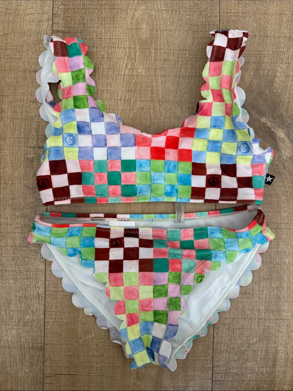 Molo Girls Colorful Checkerboard Scalloped Bikini Set